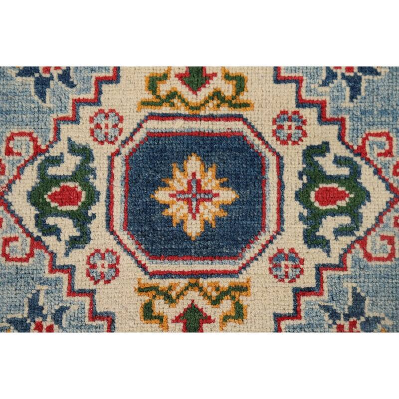 Light Blue Kazak Oriental Runner Rug Handmade Traditional Wool Carpet - 2'9" x 9'7"