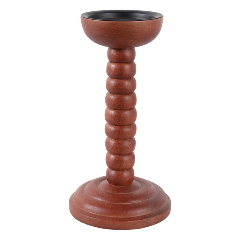 Wood Candle Holder Sculpted Round Base and Turned Detailing Accent