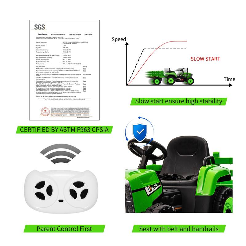 12V 35W Ride on Tractor with Trailer & Remote Control