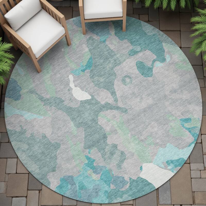 Machine Washable Indoor/Outdoor Modern Brushstrokes Chantille Rug - Taupe - 8' x 8'