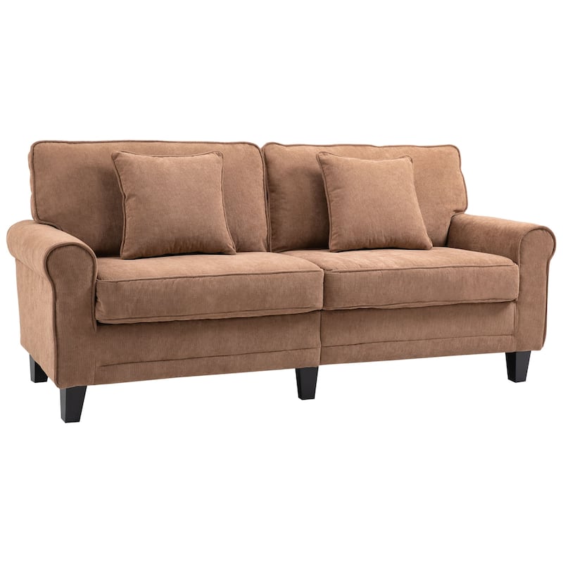 HOMCOM Modern Classic 3-Seater Sofa Corduroy Fabric Couch with Pine Wood Legs, Rolled Arms for Living Room, Light Brown
