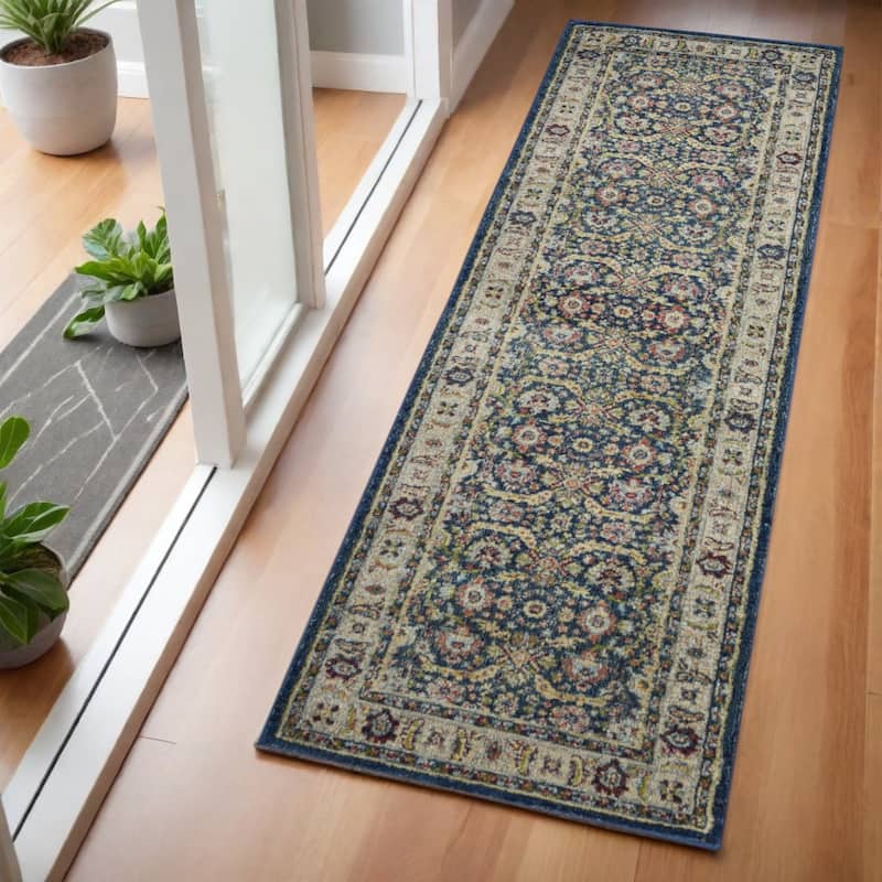 Power Loomed Distressed Abstract Floral Traditional Non Skid Area Rug - 72' X '24' X '0.5 - 72' X '24' X '0.5 - Oxford Blue - Runner