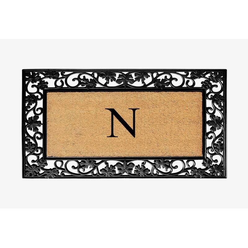 A1HC Rubber and Coir Dirt Trapper Heavy Weight Large Monogrammed Doormat, Black - N