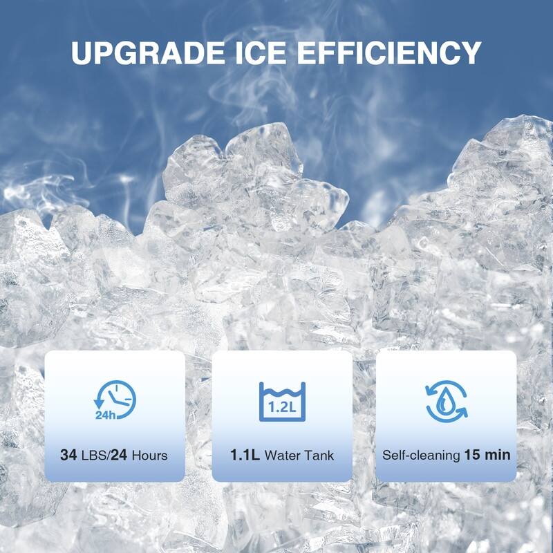 Portable Ice Makers Countertop with Soft Chewable Pellet Ice, with Handle, Self-Cleaning, for Home/Office, 34Lbs/24Hrs-N