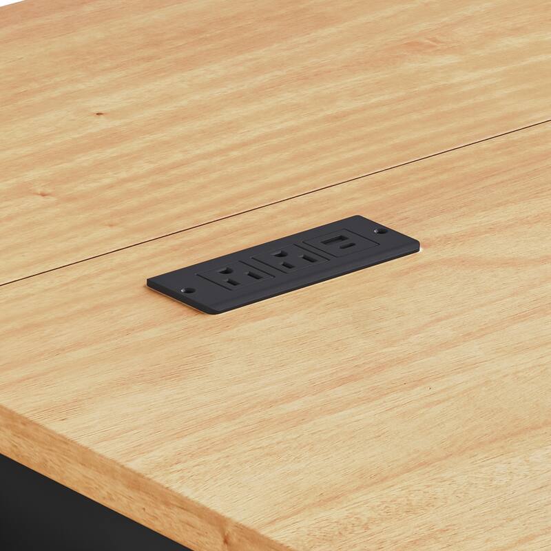 Kitchen Island with Rubber Wood Veneer Drop Leaf, Power Outlet, 4 Door Shelves