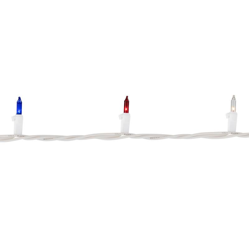 Mini Christmas Light Set - Red, White Blue - 10' - White Wire - 50ct