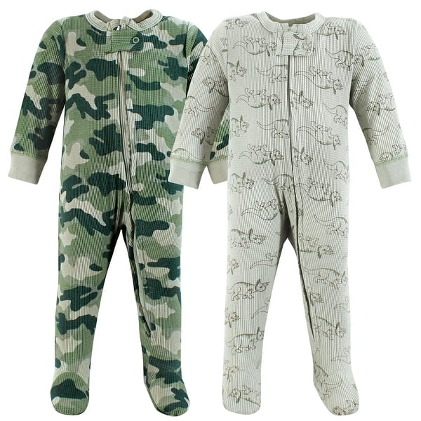 slide 1 of 1, Hudson Baby Infant Boy Thermal Zipper Sleep and Play 2pk, Sage Dinosaur Newborn - Sage Dinosaur