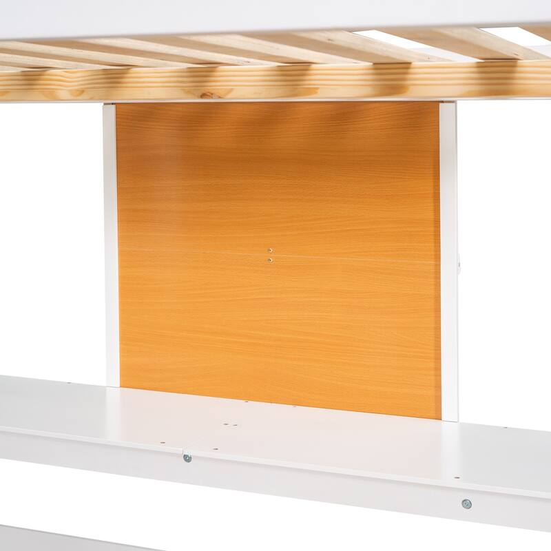 Full Size Loft Bed with Desk, Storage & 2 Drawers, Wooden Frame