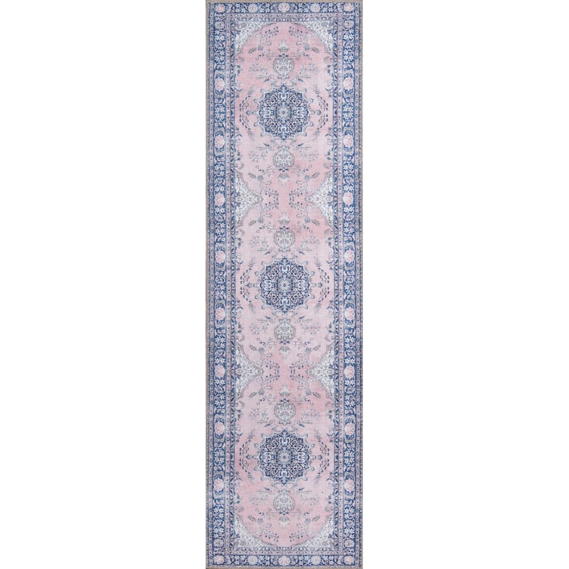 Momeni Medallion Pattern Polyester Area Rug - 2'3" X 7'6" Runner - Pink - Runner/Rectangle