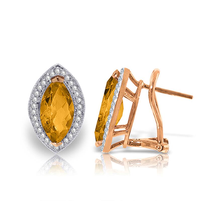 3.6 Carat 14K Solid Gold Natural Marquise Citrine Diamond Earrings - Rose