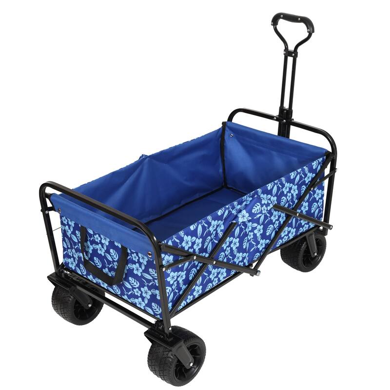 440lb Capacity Patterned Collapsible Wagon - Blue Flower Design Utility Cart