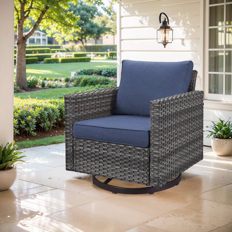 1 Piece Outdoor Swivel Patio Dining Chairs - Grey - Blue