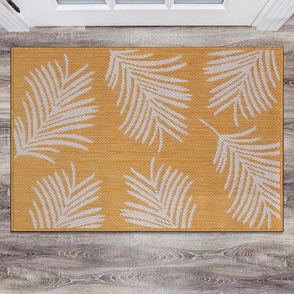 World Rug Gallery Contemporary Palm Leaves Textured Flat Weave Indoor/Outdoor Area Rug
