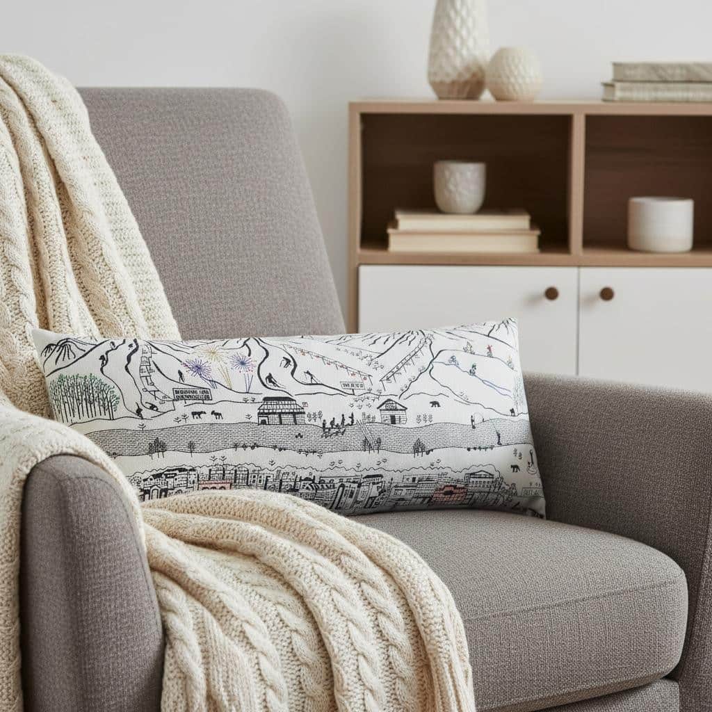 HomeRoots 14" X 35" Cream Breckenridge Daylight Skyline Lumbar Decorative Pillow