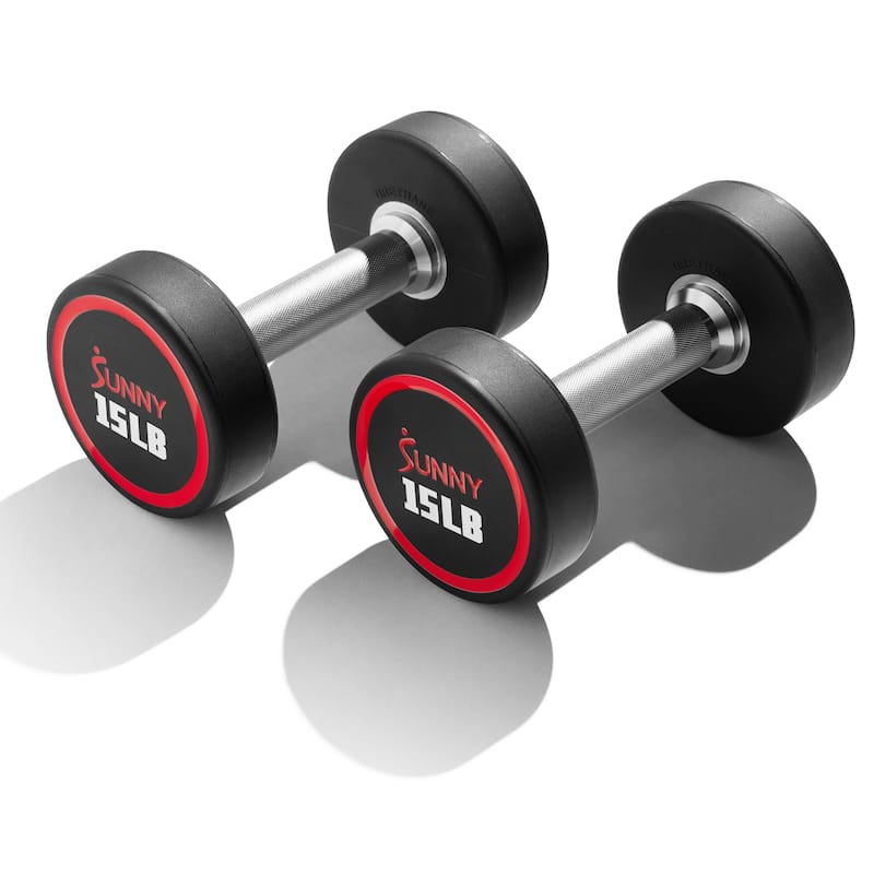 Sunny Health & Fitness Signature Style Polyurethane Round Dumbbells 15-Pound (Pair) SF-DB02-15 - Black - 12.4" x 10.4" - 12.4" x 10.4"  - Weights - Black