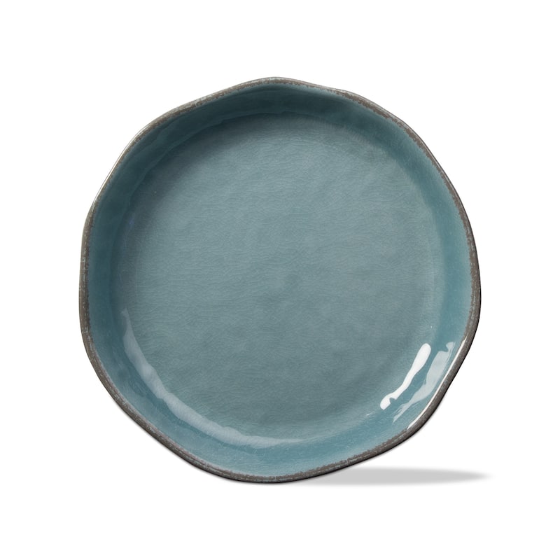 16"x16" Veranda Cracked Glazed Solid Wavy Edge Melamine Serveware Bowl Dishwasher Safe Indoor Outdoor Aqua Blue