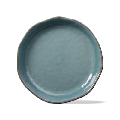 16"x16" Veranda Cracked Glazed Solid Wavy Edge Melamine Serveware Bowl Dishwasher Safe Indoor Outdoor Aqua Blue
