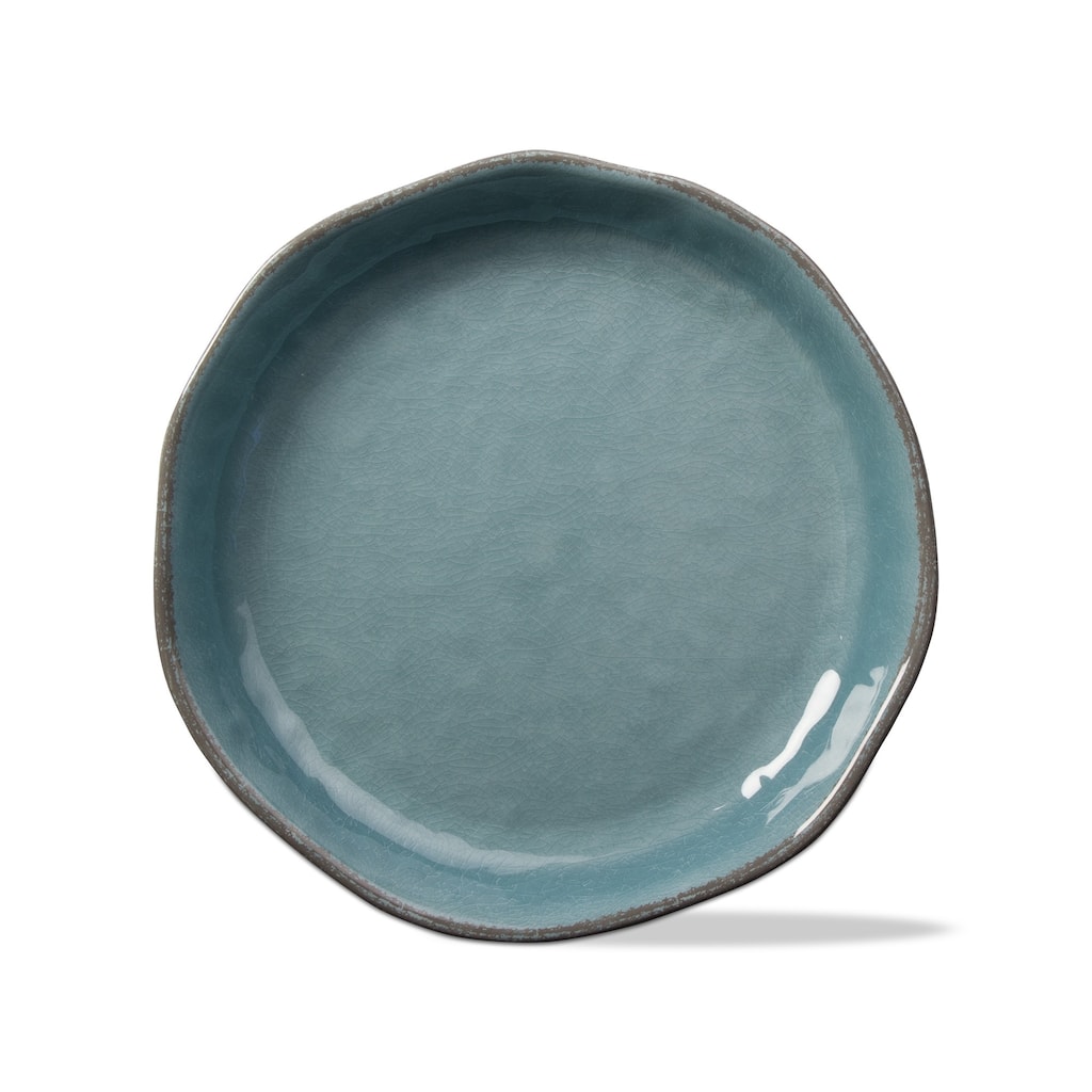 16"x16" Veranda Cracked Glazed Solid Wavy Edge Melamine Serveware Bowl Dishwasher Safe Indoor Outdoor Aqua Blue
