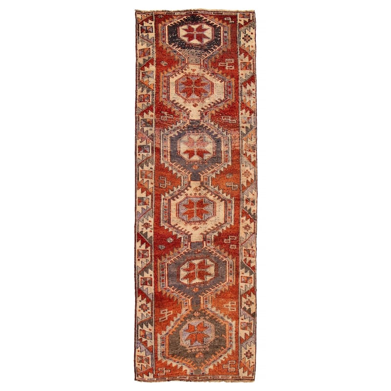 ECARPETGALLERY Hand-knotted Melis Vintage Red Wool Rug - 3'11 x 12'4 - Red - 3'11 x 12'4
