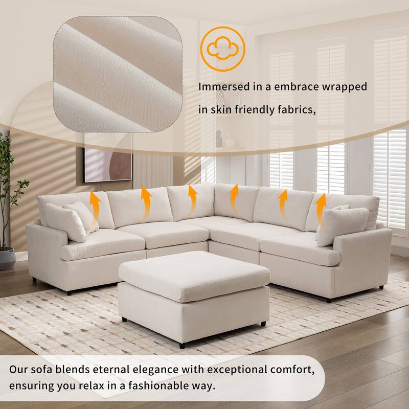100.4" Polyester U-Shaped Modular Sectional Sofa with Removable Ottoman