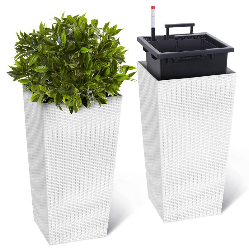 Planters Set of 2, Outdoor＆Indoor Planter Pots, Automatic Watering,High Front Porch Planter Pots - 23" White