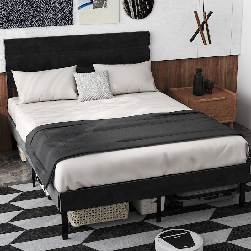 Full Size Upholstered Platform Bed Frame - With Headboard, No Box Spring Needed, 14" Underbed Storage​