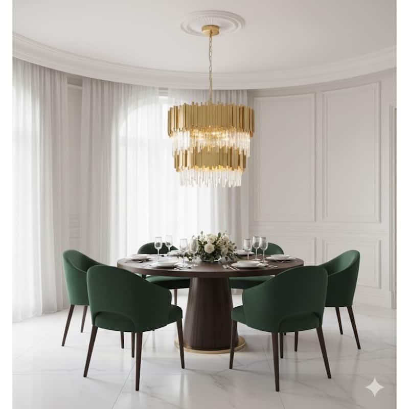 12-Light Gold Stainless Steel Chandelier With Clear Crystals