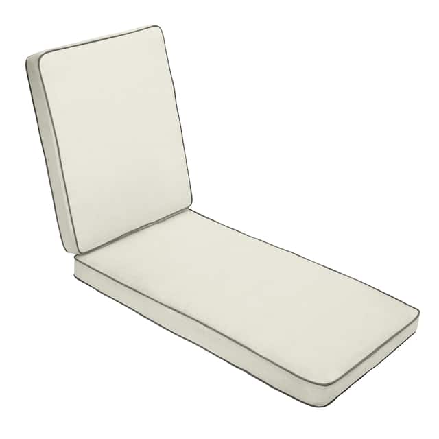 Hinged Sunbrella Chaise Cushion - 24"W x 73"L x 3"H - Canvas with Charcoal Cording
