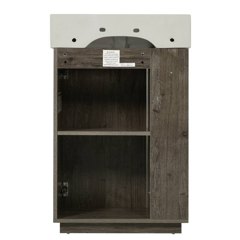 GDFStudio - Malisa Rustic 21.6" Freestanding Wood Grain Cabinet Bathroom Vanity with Ceramic Sink, Door & Storage