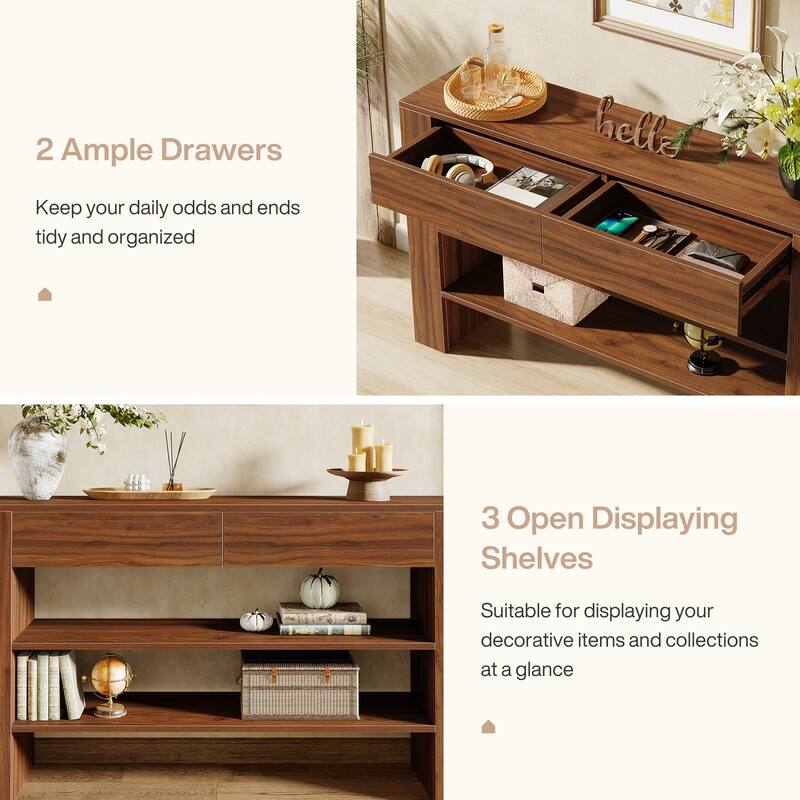 53.15-Inch 3-Tier Console Table with 2 Drawer