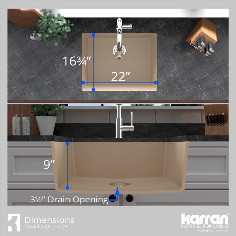 Karran Undermount 24.38 in Single Bowl Quartz Kitchen Sink Kit