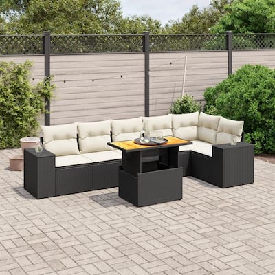 vidaXL Patio Sofa Set with Cushions Table and Modular Sofas 7 Piece Poly Rattan