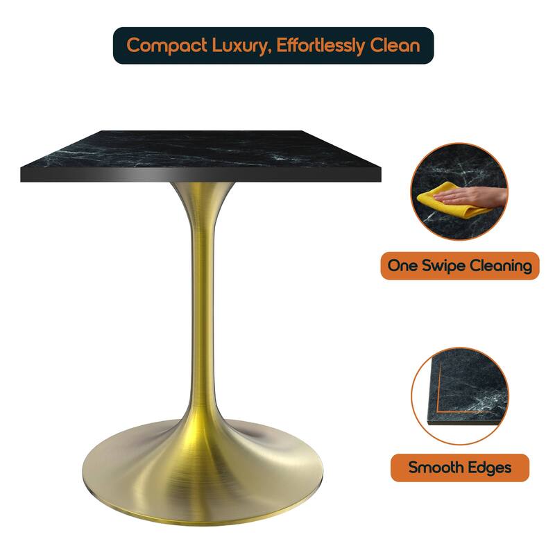 Verve 24 in. Wide Dining Table Square MDF Wood Tabletop in Gold Stainless Steel Pedestal Base Accent Kitchen Table