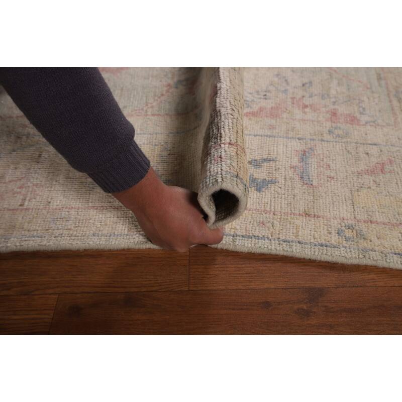 Light Green Oushak Vegetable Dye Turkish Area Rug Handmade Wool Carpet - 5'2"x 7'3"