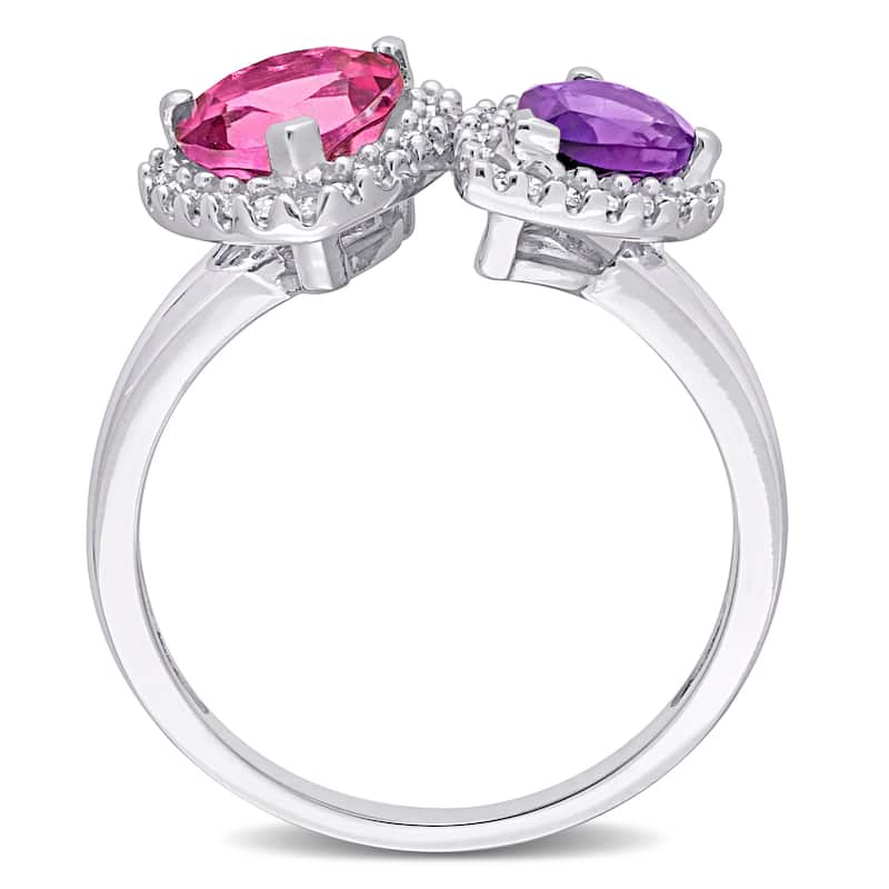 Miadora African-Amethyst Pink Topaz and 1/5ct TDW Diamond Heart-Pear Ring in 14kt White Gold