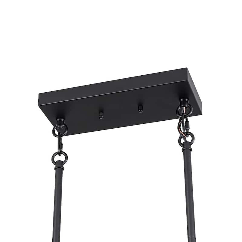 Modern Farmhouse 6-Light Black Rectangle Island Pendant Textured Glass