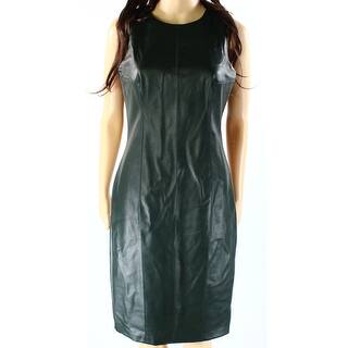 Tops faux leather sheath dress green shoes women