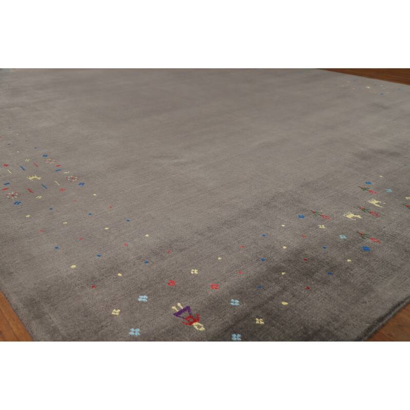 Hand Knotted Oriental 100% Wool Carpet Tribal Tribal Greys & Charcoal Gabbeh Area Rug - 9' 8'' X 7' 10''