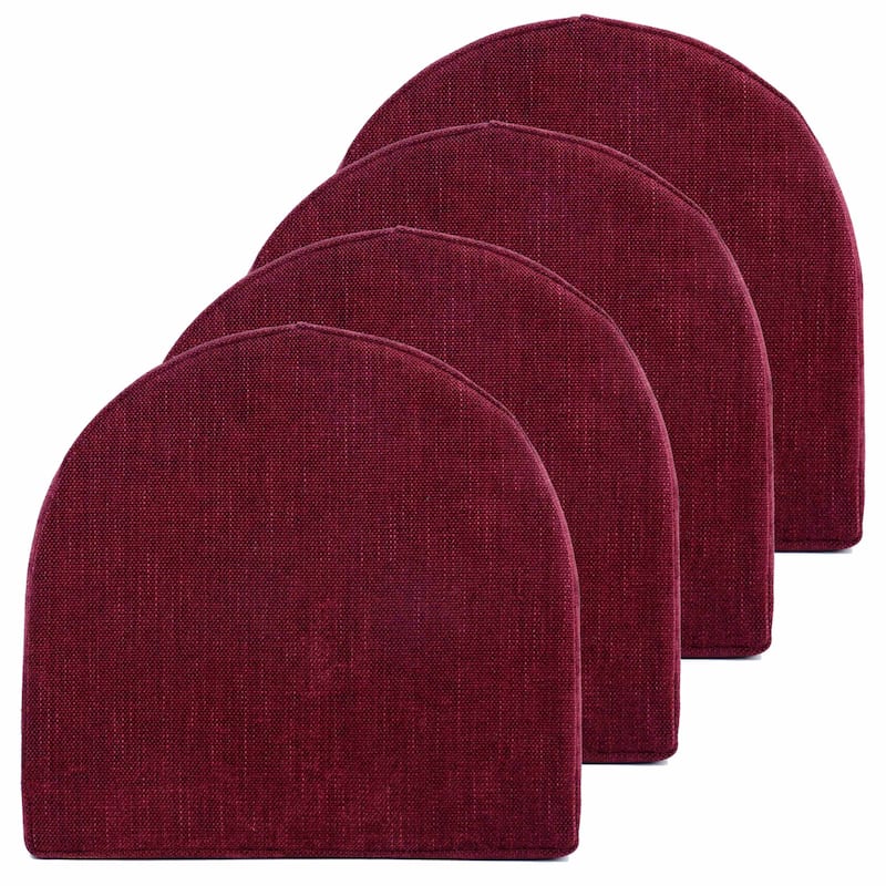 Sweet Home Collection U-Shape High Density Memory Foam Chair Pads with Ties - Set of 4 - Wine