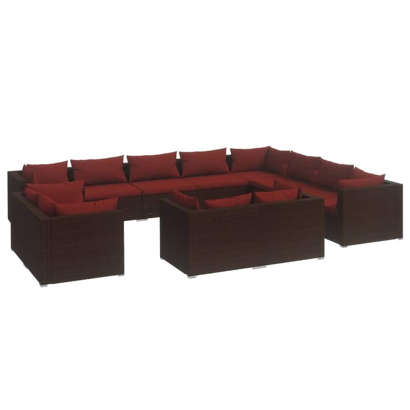 vidaXL Patio Lounge Set Outdoor Sectional Sofa Set Table Garden Poly Rattan - 27.6" x 27.6" x 23.8"
