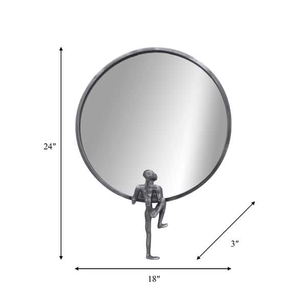 Mirror Figure Round Metal Mirror with Man Decor Black Iron Mirror with Decorative Man ...