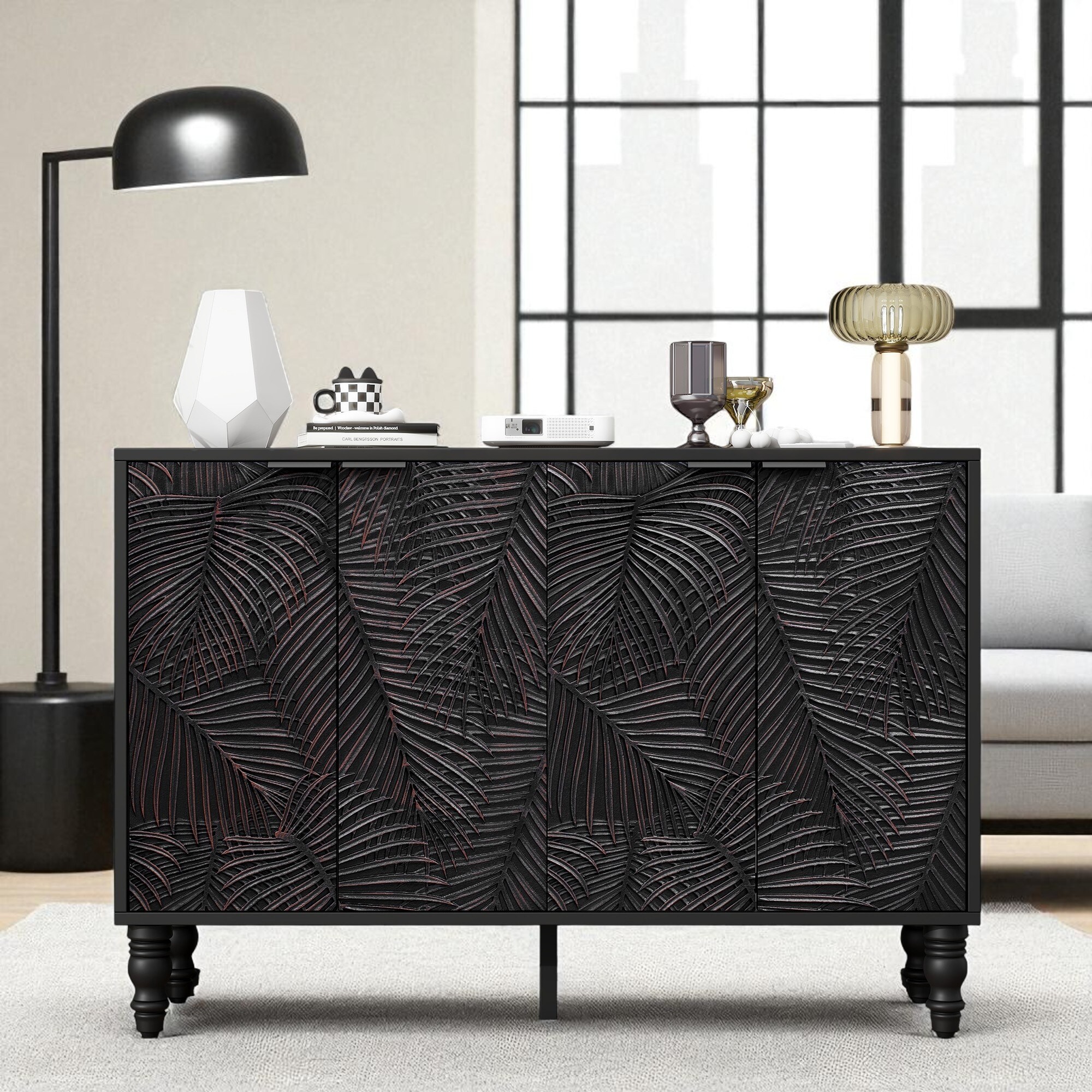 47.2'' Modern TV Stand with Adjustable Shelves,Entertainment Center with 2 Cabinets,Solid Wood Legs,Anti-Tip Device聽