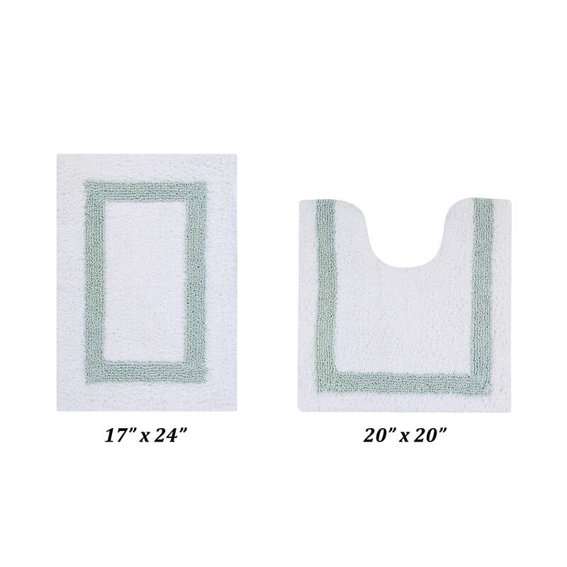 Better Trends Hotel Collection in Race Track 100% Cotton Super Absorbent Reversible Double Sided Machine Washable Bath Mat Rug - 2 Piece Set (17" x 24" | 20" x 20") - White & Blue