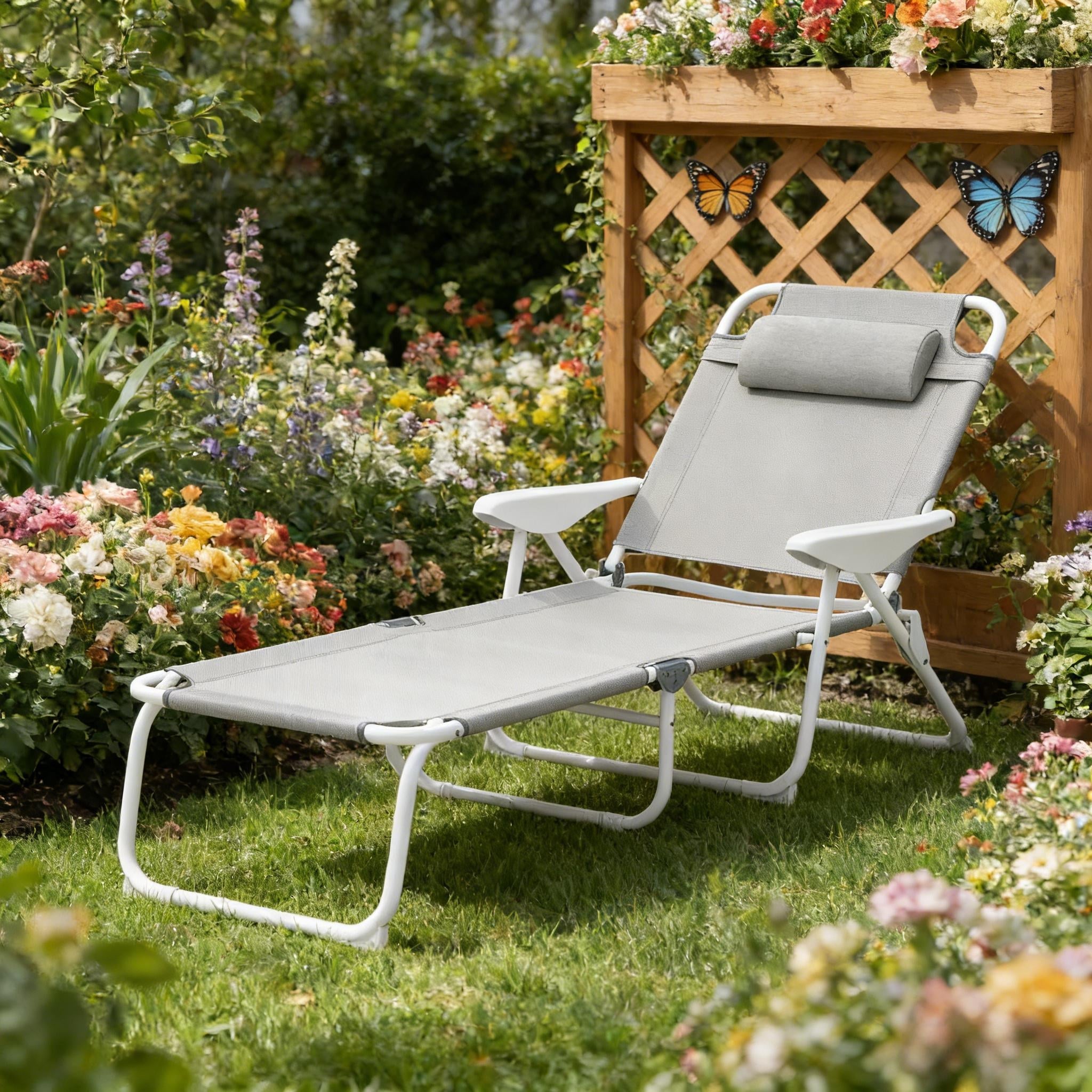 GDFStudio - Andersen Adjustable Folding Outdoor Tanning Lounger with Breathable Comfort Design - Chaise Lounge