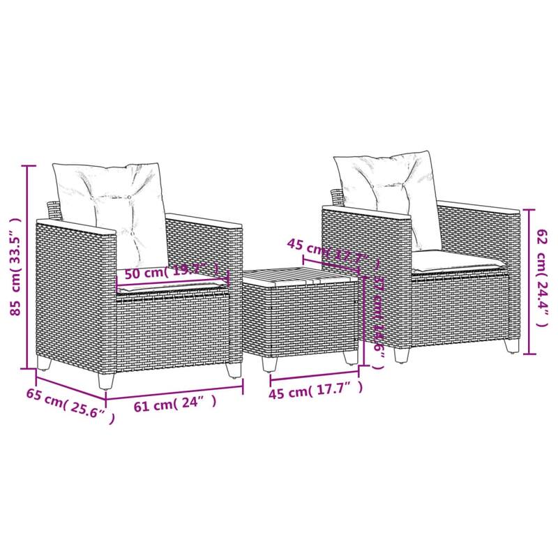 vidaXL Bistro Set Grey - 26.4 x 24.0 x 27.2