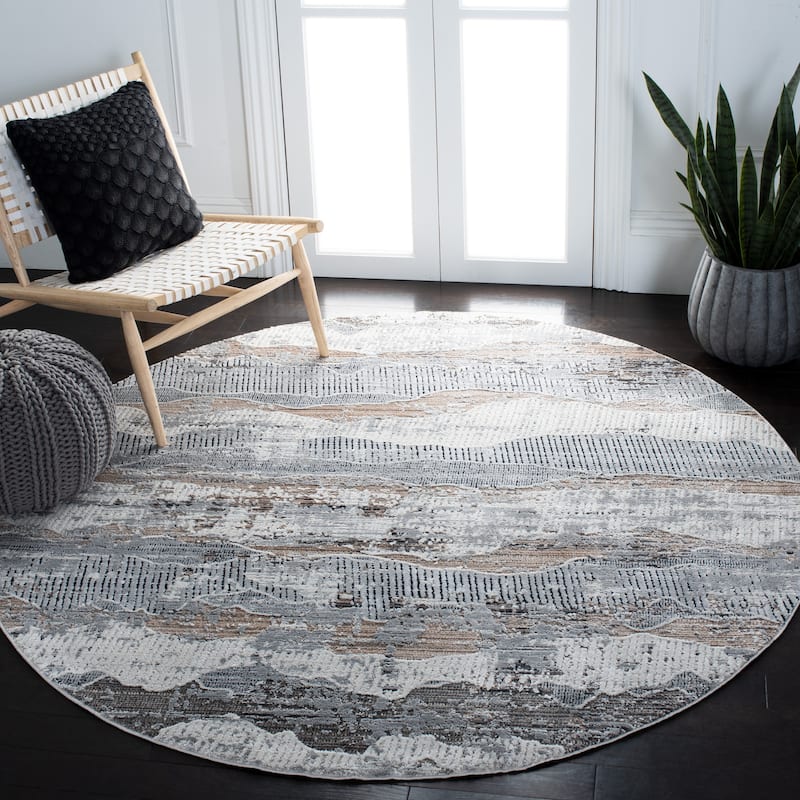 SAFAVIEH Mayflower Zamfira Modern Abstract Rug - 6'7" Round - Blue/Ivory