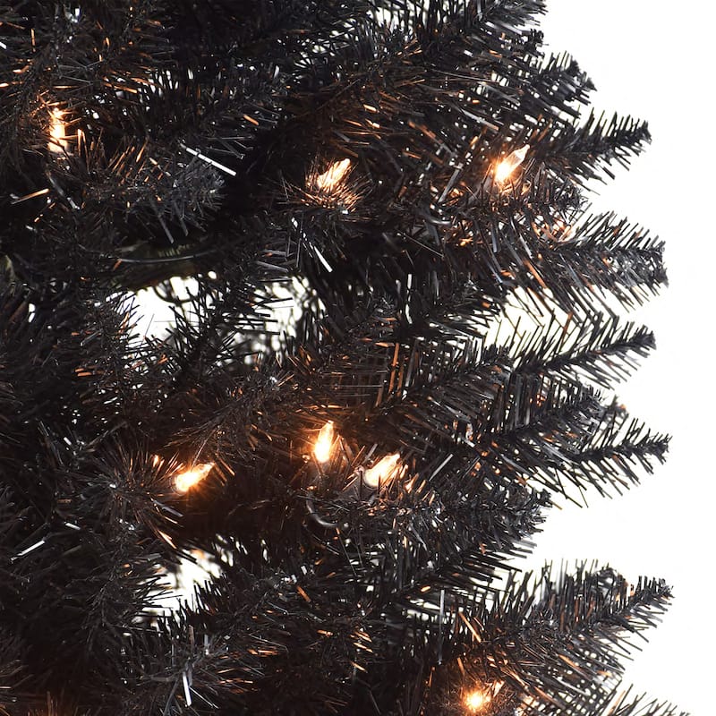 Puleo International Pre-lit Black Pencil Fraser Fir Artificial Christmas Tree