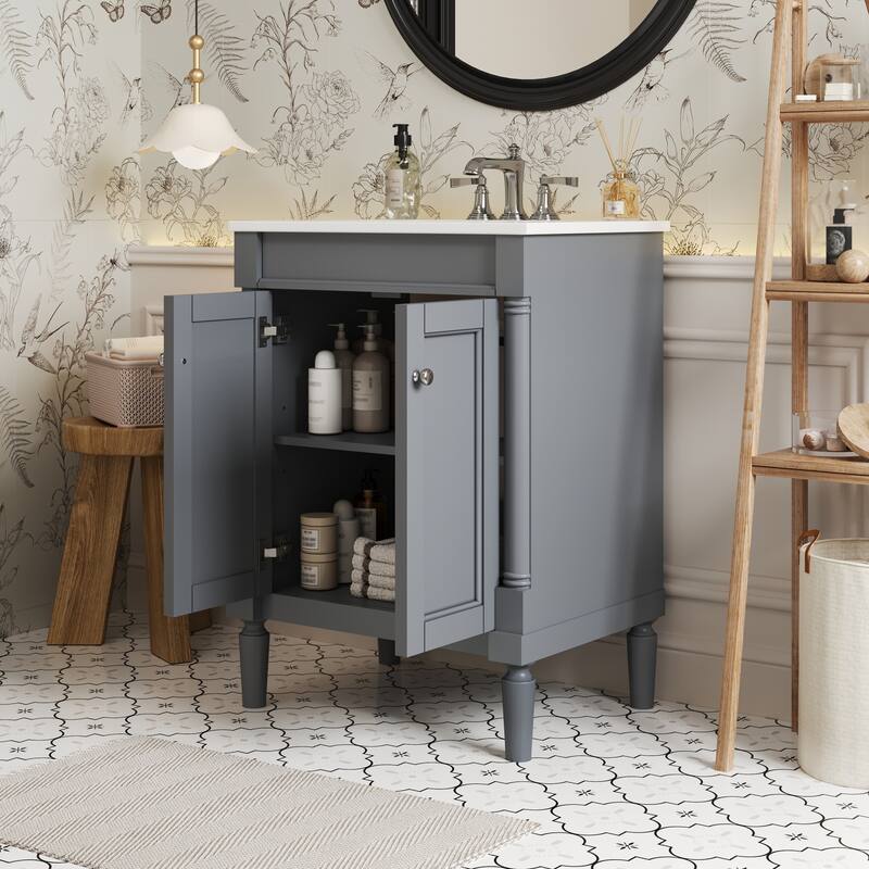 2-Tier Modern Bathroom Storage Cabinet, Bathroom Vanity with Top Sink, Single Sink Bathroom Vanity