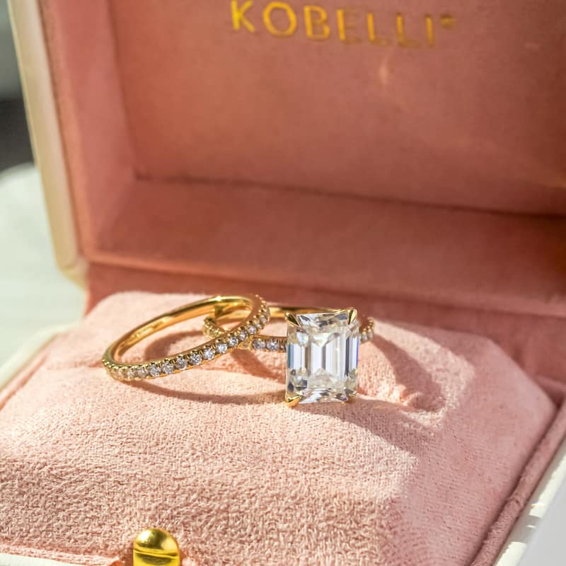 Kobelli 4.25 Carat Forever One Moissanite & Lab Grown Diamond 14k Solid Gold Emerald Butterfly Basket Bridal Set