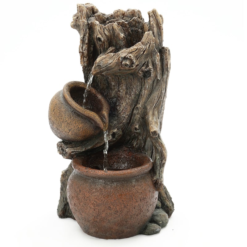 Brown Resin Tree Farmhouse Pots Outdoor Water Fountain with Lights